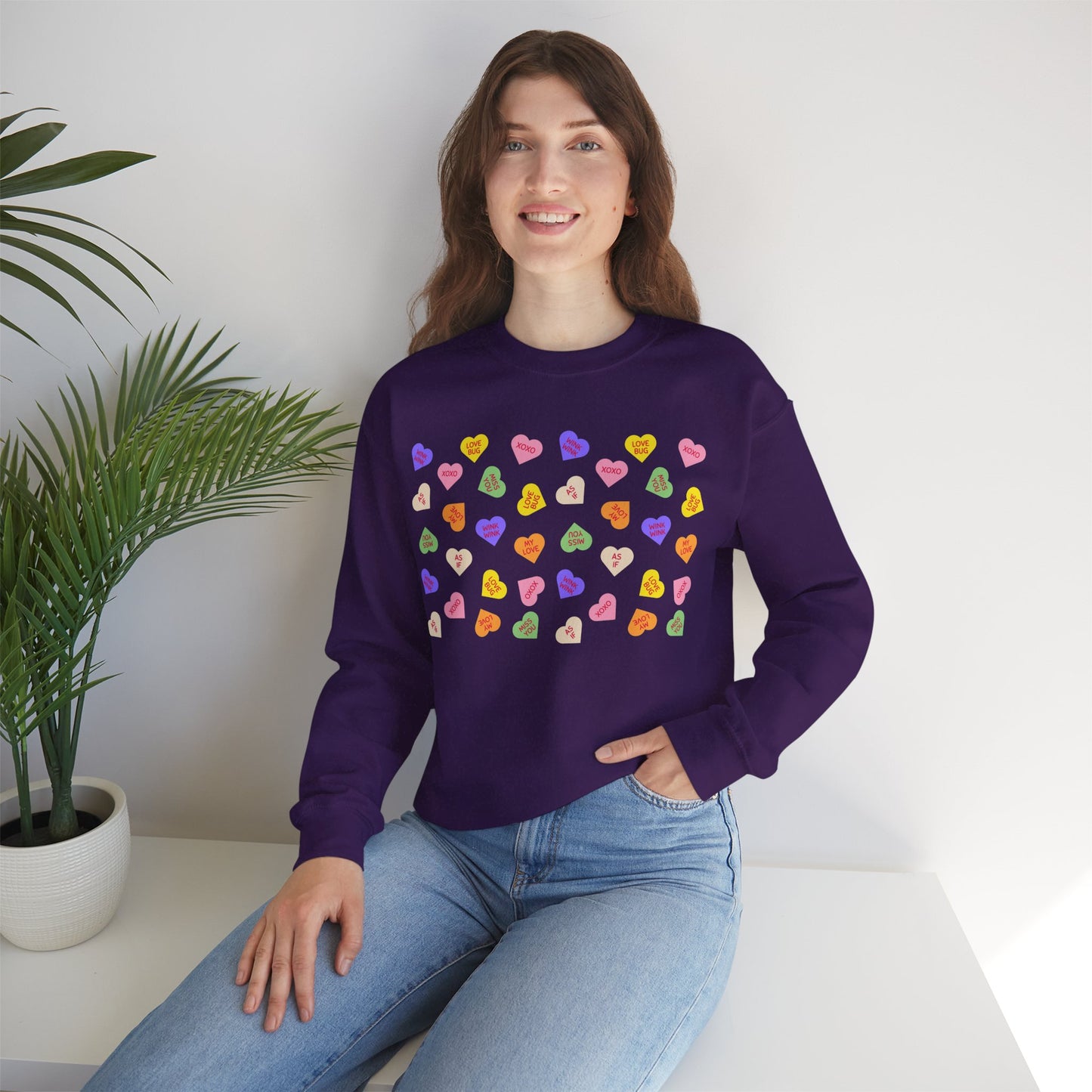 Sweet Heart Candy Valentine Sweatshirt, Crewneck Jumper, Unisex Sweater, Cozy Pullover, Winter Fashion Top