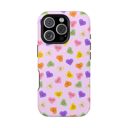Sweet Candy Hearts, MagSafe Magnetic Tough Cases, iPhone 16 pro max case, Phone Accessories, Valentine's Day, Protective Phone Covers