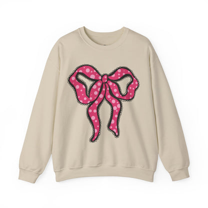 Pink Ruffle Bow Sweatshirt, Crewneck Jumper, Unisex Sweater, Cozy Pullover, Winter Fashion Top