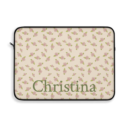 Antique White Rose Pattern Laptop Sleeve, Protective Computer Cover, Tech Accessories, Tablet Bag, Padded Case