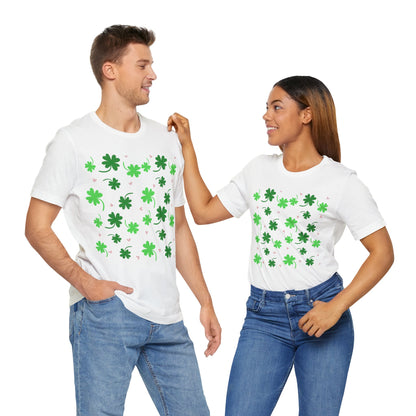 Lucky Four Leaf Clover Pattern Tee, St. Patrick's Day Shirt, Irish Luck T-Shirt, Good Luck Charm Top, Shamrock Print Apparel