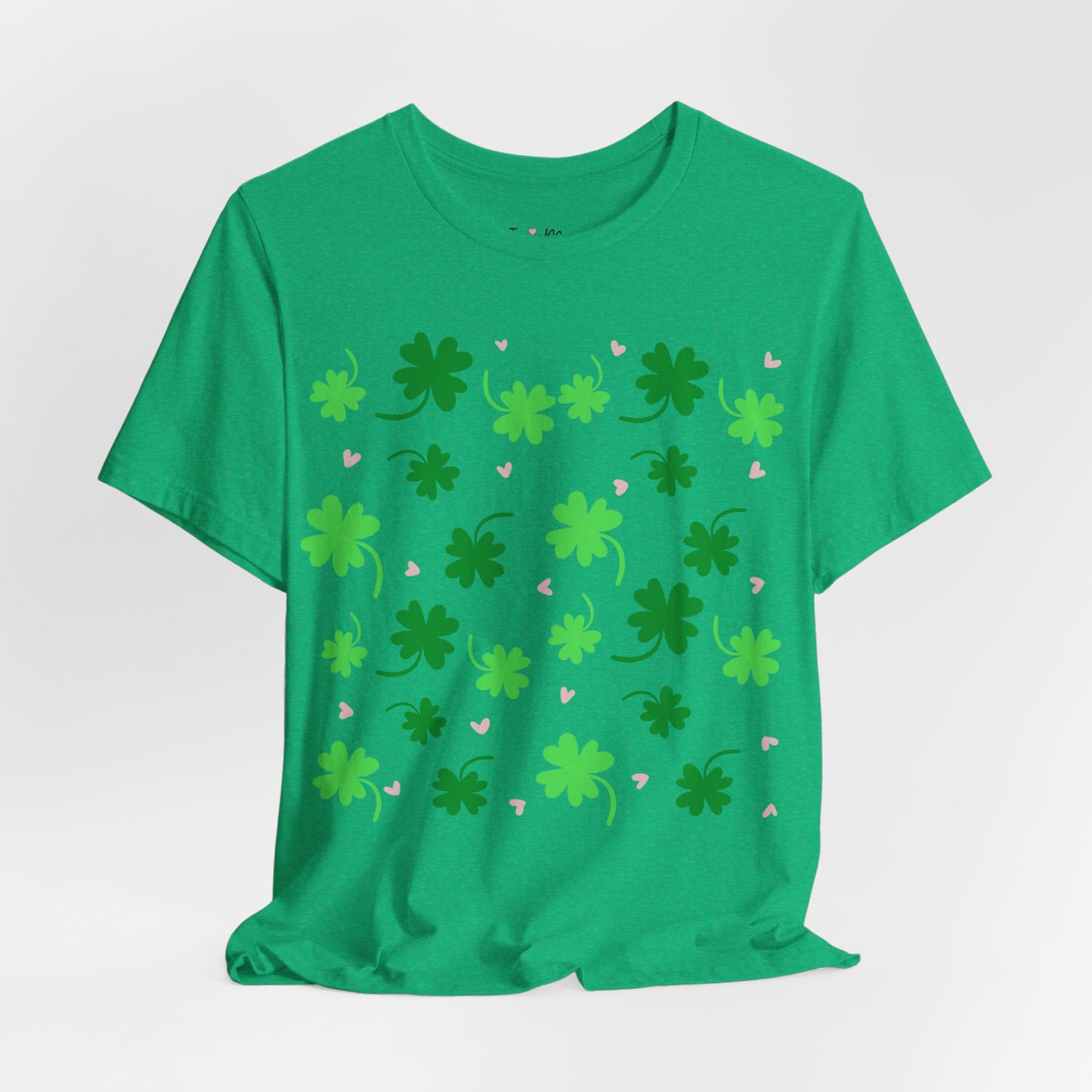 Lucky Four Leaf Clover Pattern Tee, St. Patrick's Day Shirt, Irish Luck T-Shirt, Good Luck Charm Top, Shamrock Print Apparel