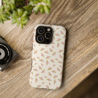 Antique White Coquette Pink Rosettes, MagSafe Magnetic Tough Cases, Phone Accessories, Unique Gifts, Protective Phone Covers, Floral Design