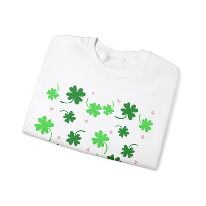 Clover Print Sweatshirt, St. Patrick's Day Jumper, Lucky Charm Sweater, Irish Shamrock Pullover, Green Leafy Top
