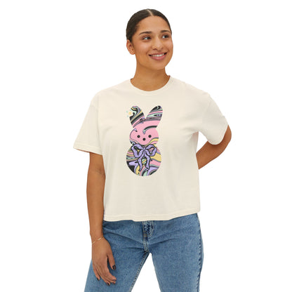 Comfort Colors Stylish Women's Boxy Tee with Colorful Swirl Bunny Design, Fun Spring Shirt, Easter Gift, Casual Wear, Fashionable Tee