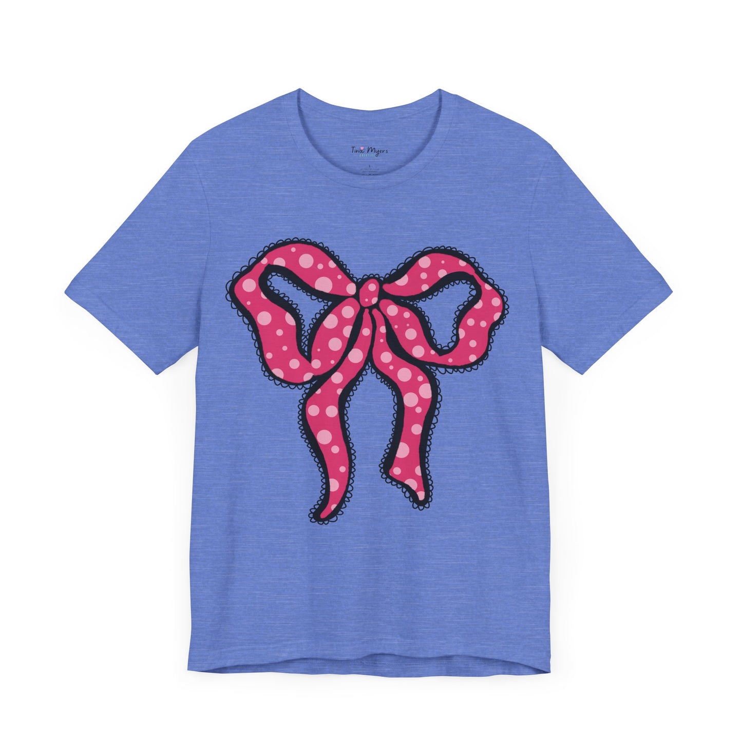 Pink Ruffle Bow Polka Dot Design T-Shirt, Shirt, Top, Tee - Unisex Jersey Short Sleeve Shirt for All Ages and Genders