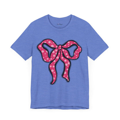 Pink Ruffle Bow Polka Dot Design T-Shirt, Shirt, Top, Tee - Unisex Jersey Short Sleeve Shirt for All Ages and Genders