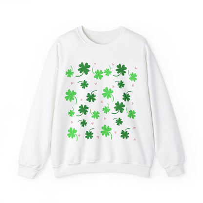 Clover Print Sweatshirt, St. Patrick's Day Jumper, Lucky Charm Sweater, Irish Shamrock Pullover, Green Leafy Top