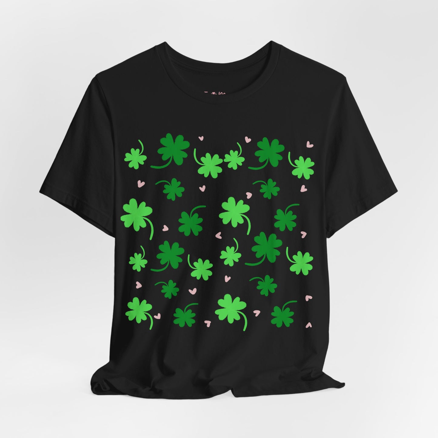 Lucky Four Leaf Clover Pattern Tee, St. Patrick's Day Shirt, Irish Luck T-Shirt, Good Luck Charm Top, Shamrock Print Apparel