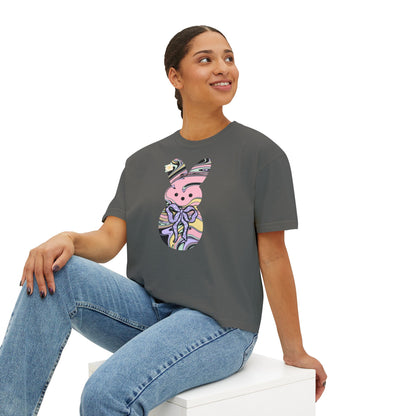 Comfort Colors Stylish Women's Boxy Tee with Colorful Swirl Bunny Design, Fun Spring Shirt, Easter Gift, Casual Wear, Fashionable Tee