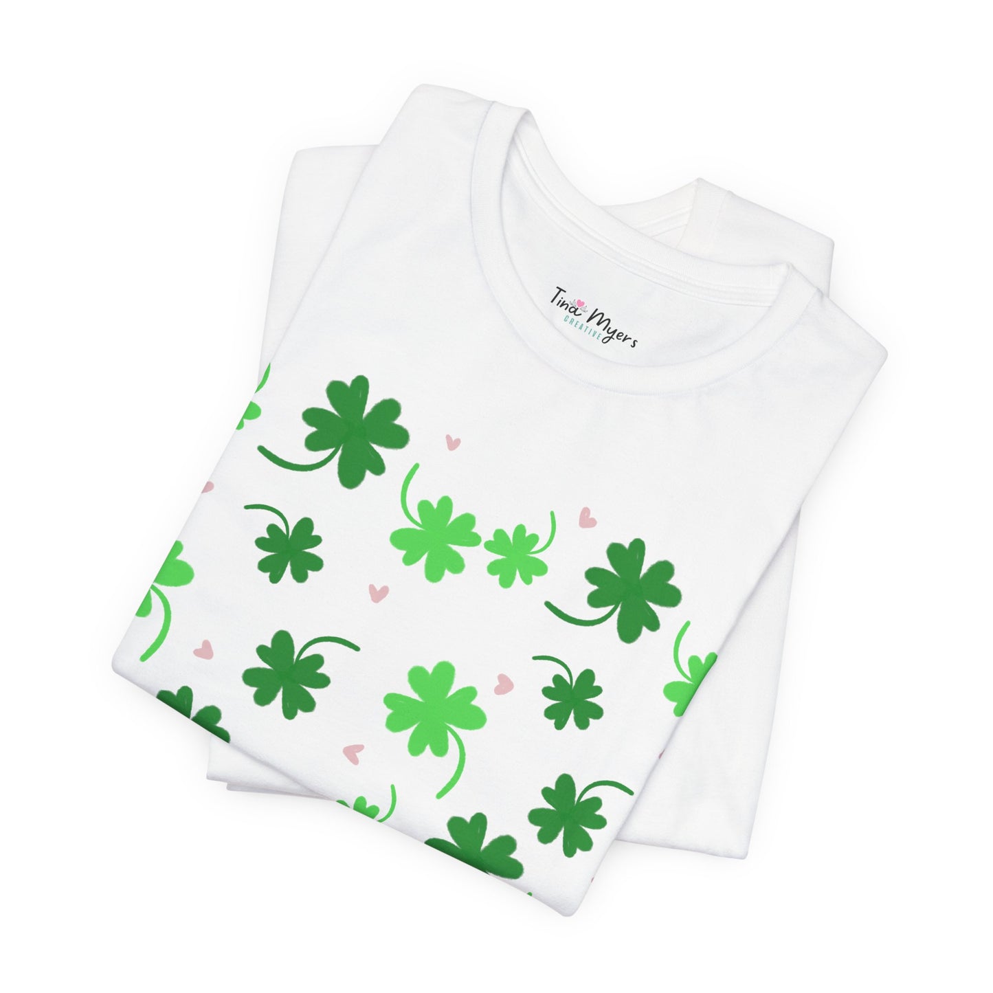 Lucky Four Leaf Clover Pattern Tee, St. Patrick's Day Shirt, Irish Luck T-Shirt, Good Luck Charm Top, Shamrock Print Apparel