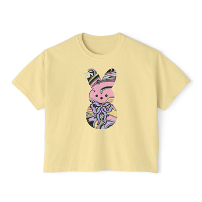 Comfort Colors Stylish Women's Boxy Tee with Colorful Swirl Bunny Design, Fun Spring Shirt, Easter Gift, Casual Wear, Fashionable Tee