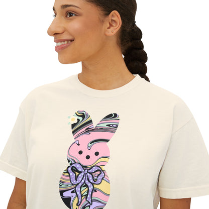 Comfort Colors Stylish Women's Boxy Tee with Colorful Swirl Bunny Design, Fun Spring Shirt, Easter Gift, Casual Wear, Fashionable Tee