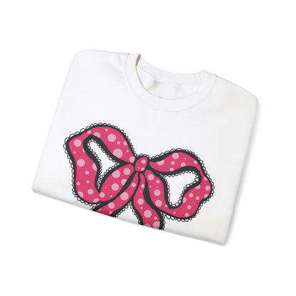 Pink Ruffle Bow Sweatshirt, Crewneck Jumper, Unisex Sweater, Cozy Pullover, Winter Fashion Top