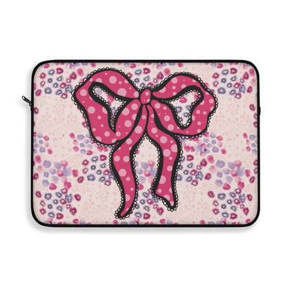 Pink Ruffle Bow Design Laptop Sleeve, Protective Computer Cover, Tech Accessories, Geometric Design Padded Case, Tablet Bag, Gift for Student