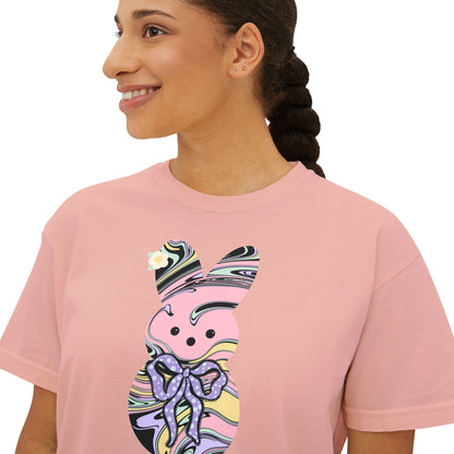 Comfort Colors Stylish Women's Boxy Tee with Colorful Swirl Bunny Design, Fun Spring Shirt, Easter Gift, Casual Wear, Fashionable Tee
