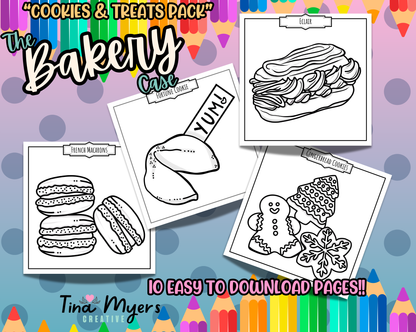 COMING SOON!! The Bakery Case - "Cookies & Treats" 10 pack of digital coloring pages, digital download @TinaxColors