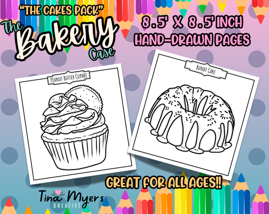 COMING SOON!! The Bakery Case - "The Cakes" 10 pack of digital coloring pages, digital download @Tinaxcolors
