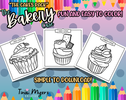 COMING SOON!! The Bakery Case - "The Cakes" 10 pack of digital coloring pages, digital download @Tinaxcolors
